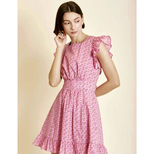 Aureum Size Medium Floral Print Open Back Mini Dress Pink 100% Cotton